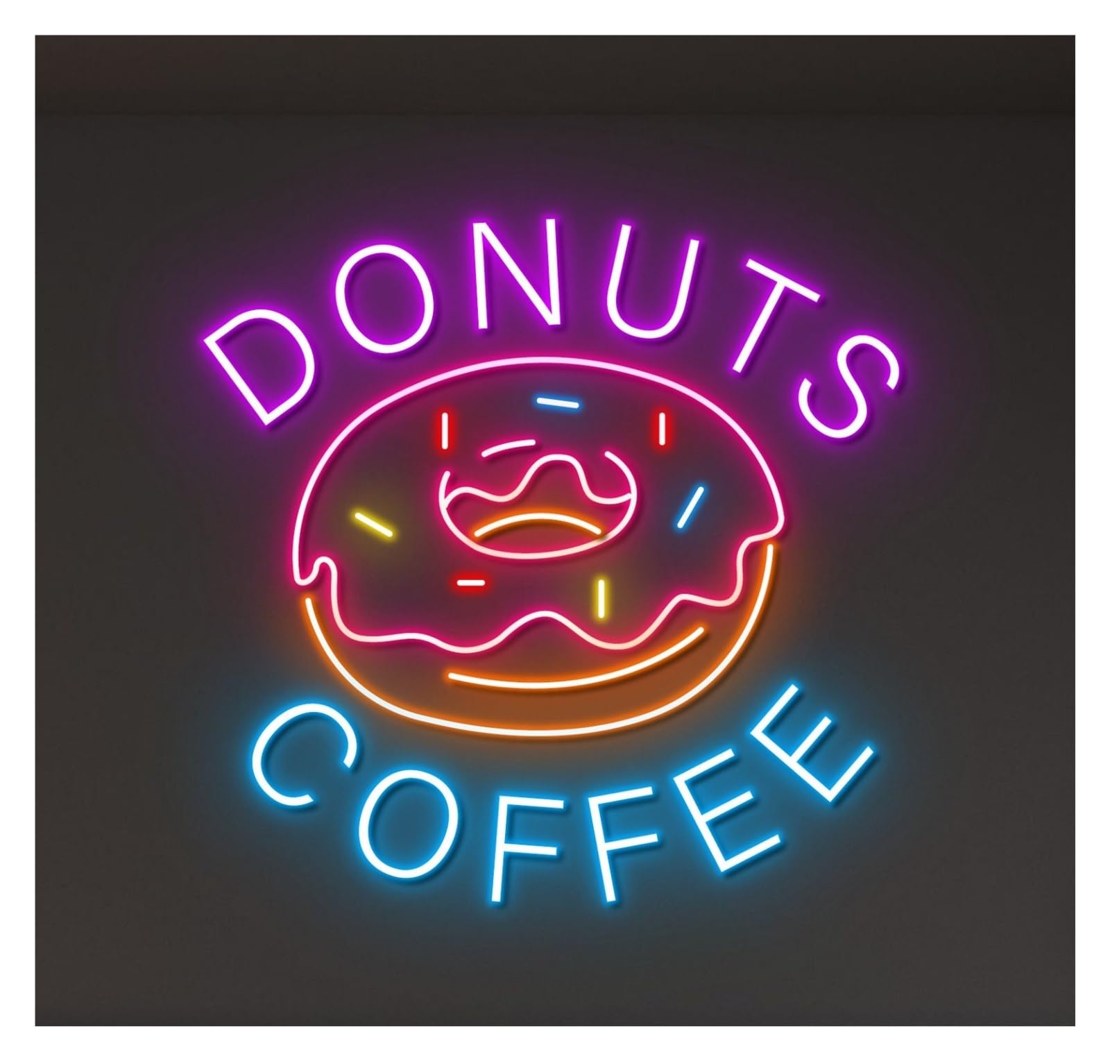 RONGCH Hanging Art Signs Donuts Coffee Neon Sign Wall Decor Shop Restaurant Storefront Window Display Business Entrance 60cm