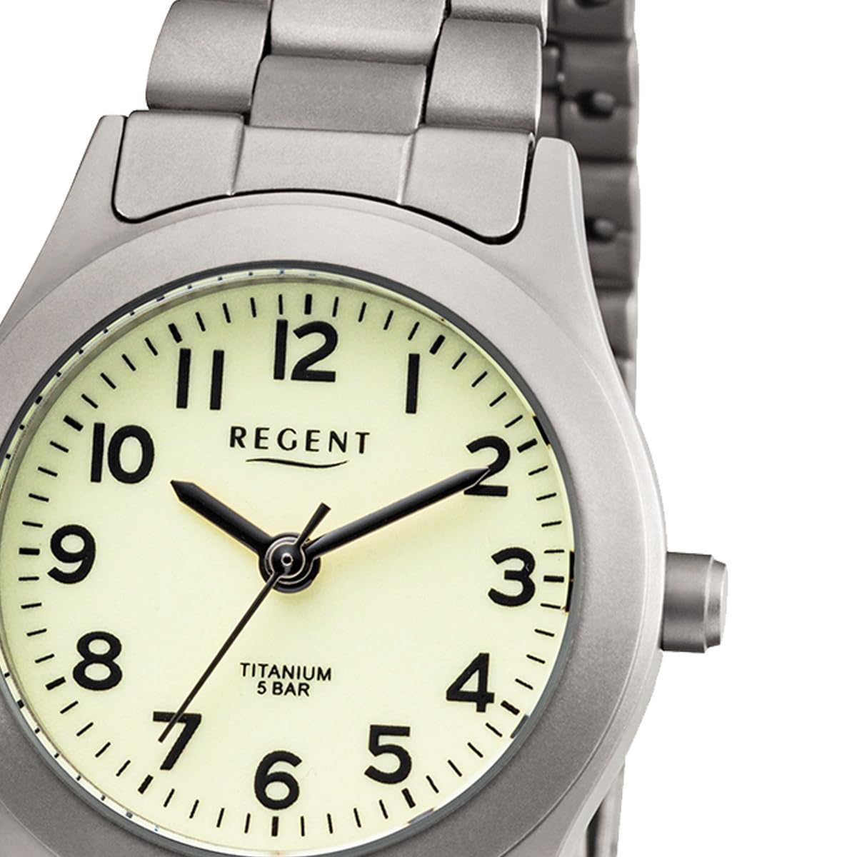 REGENT F-1674 Damenuhr Damen Armbanduhr Titan silberfarben 26 mm Quarz Leuchtzifferblatt 5 ATM Mineralglas