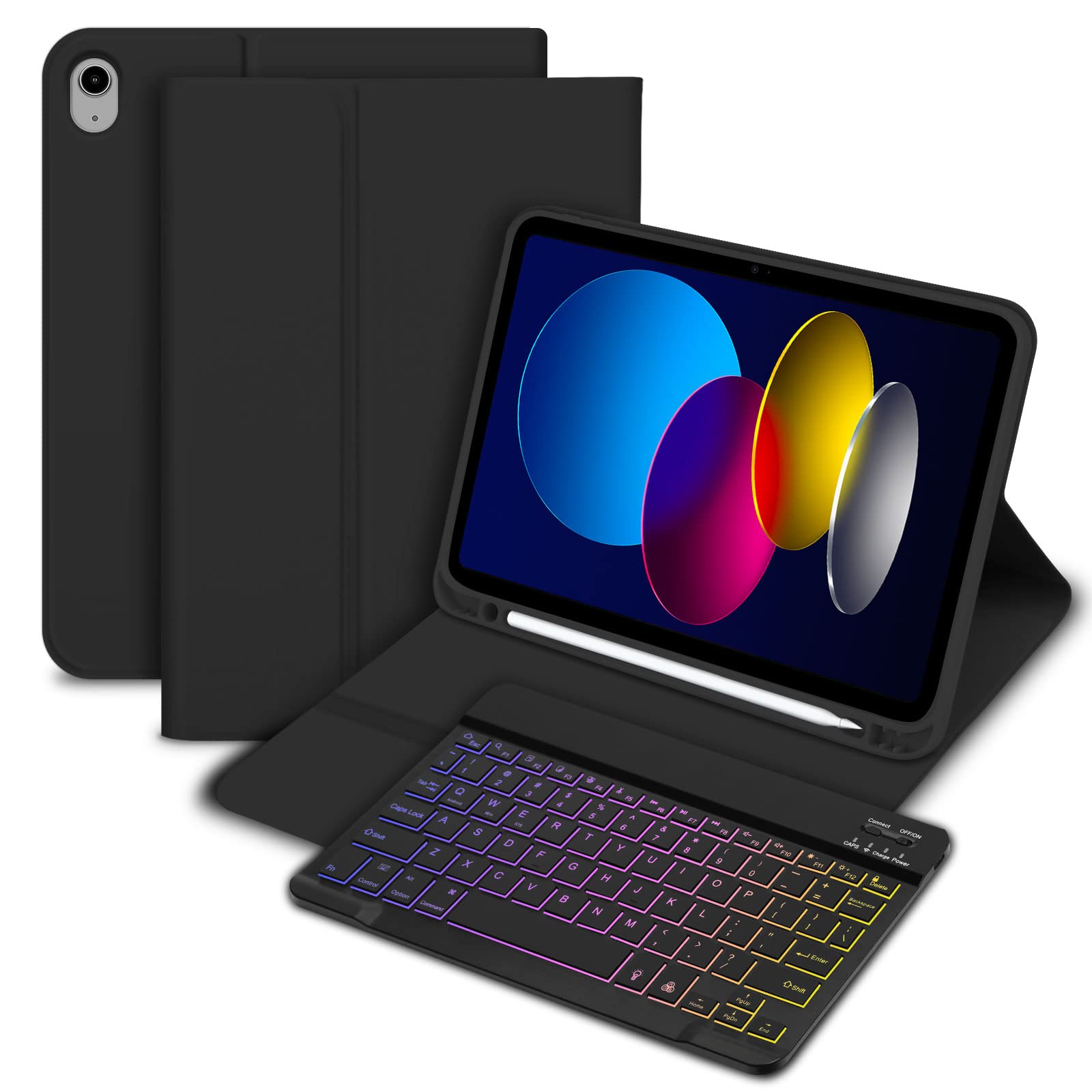 Bettdow for iPad A16 11th Generation 2025/10th Generation 2022 Keyboard Case, UK Layout Detachable Backlit Wireless Keyboard, Case with Pencil Holder for iPad A16 11 Inch/ 10th Gen 10.9 Inch (Black)