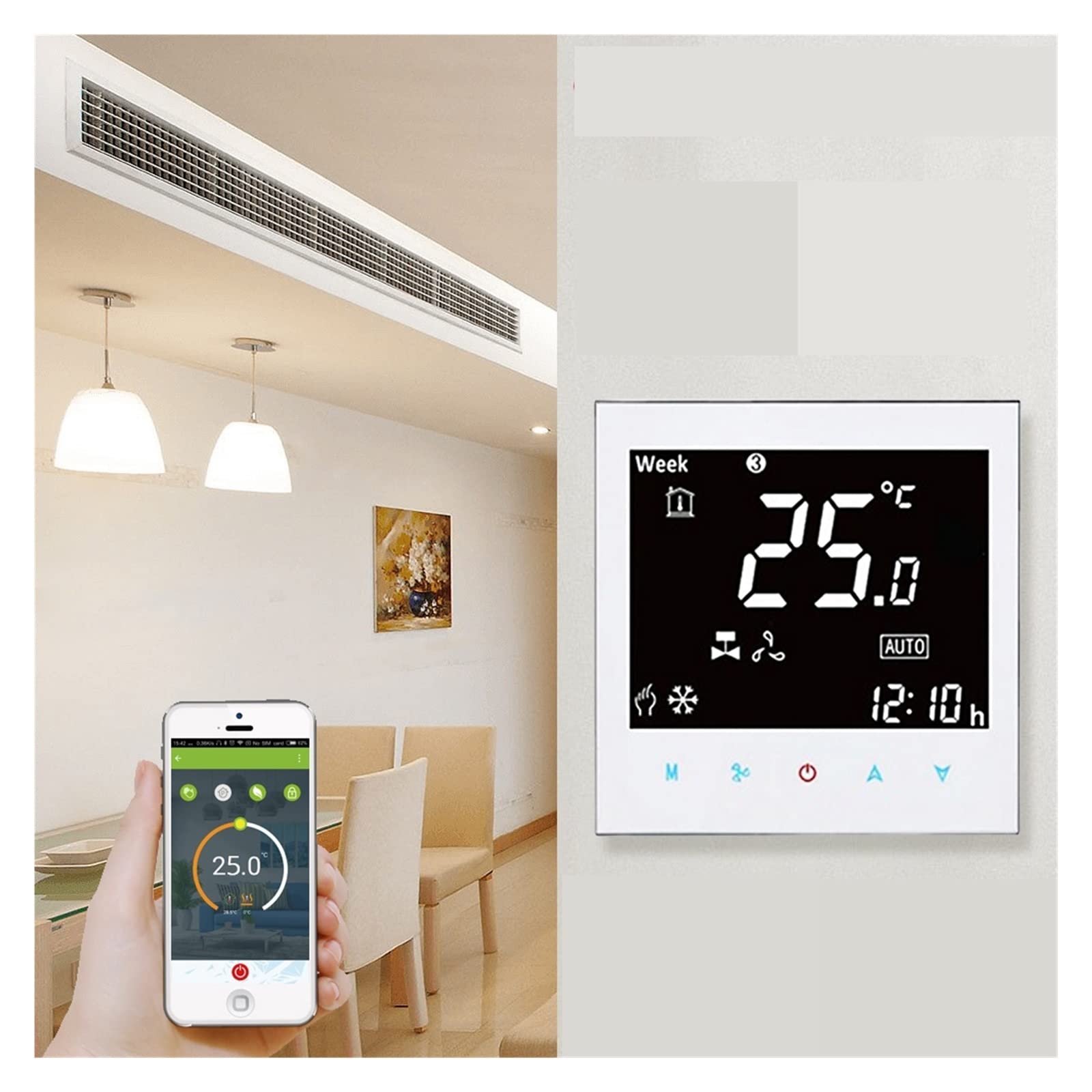 Inteligentny termostat, Tuya Centralny klimatyzator termostat kontroler temperatury bezprzewodowy oszczędność energii(Nero)