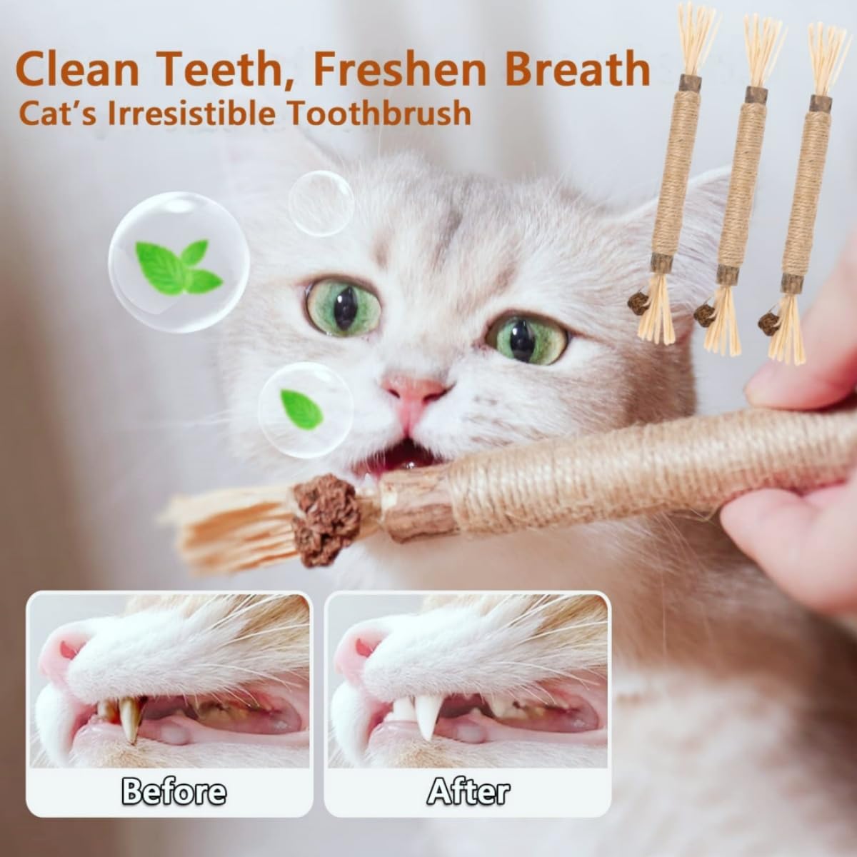 Juguetes para Masticar para Gatos,6 Piezas Palitos Masticables Naturales,para Limpieza Dental e Higiene Bucal,Juguetes Interactivos para Gatitos y Gatos Adultos