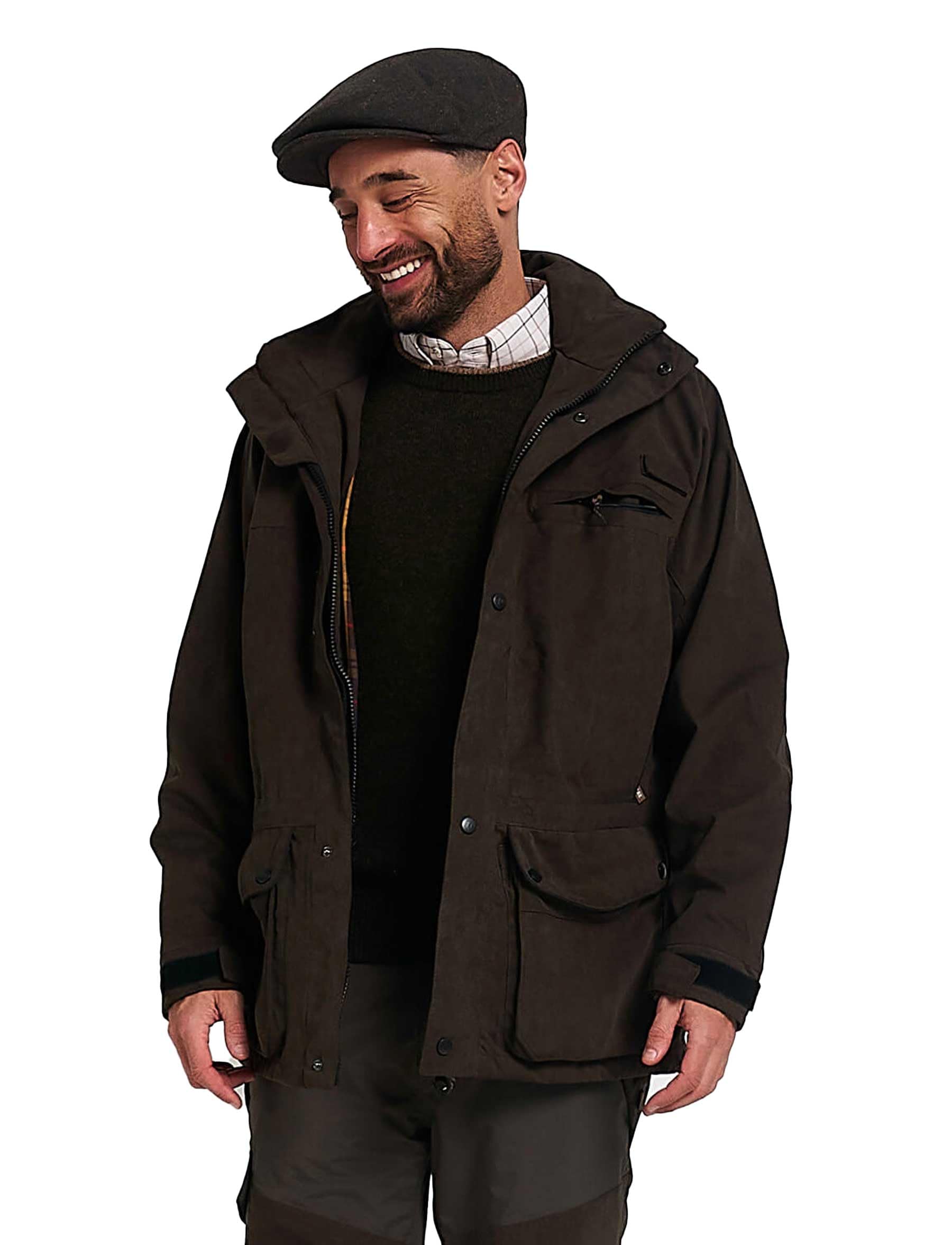 Jack Pyke Men's Brown Ashcombe Waterproof Jacket For – Breathable Field Coat With Zipped Pockets, Removable Hood & Adjustable Fit – Ideal For Shooting, Hunting & Hiking – Green, Waterproof Jacket ,Small