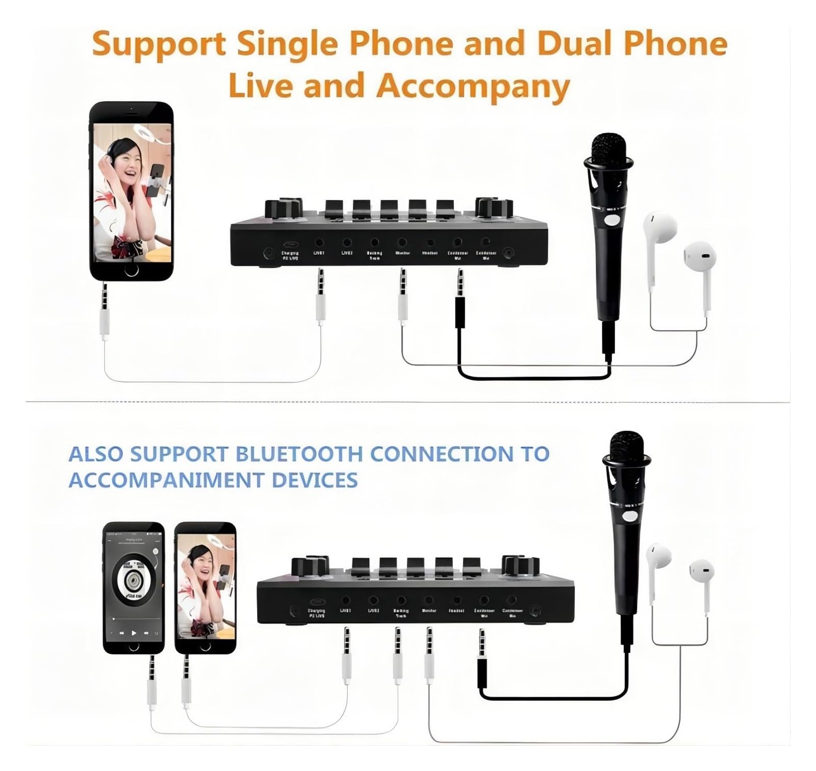 Mixer audio, V9SJ Mixer esterno Scheda dal Telefono cellulare Cambia voce Registrazione trasmissione Casa KTV Gioco Musica Canto V10