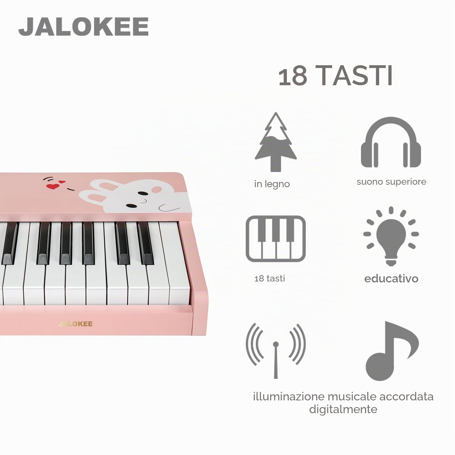 Tastiera per pianoforte per bambini, 18 tasti, mini musica, strumento educativo, giocattolo in legno per bambini e bambine (Rosa)