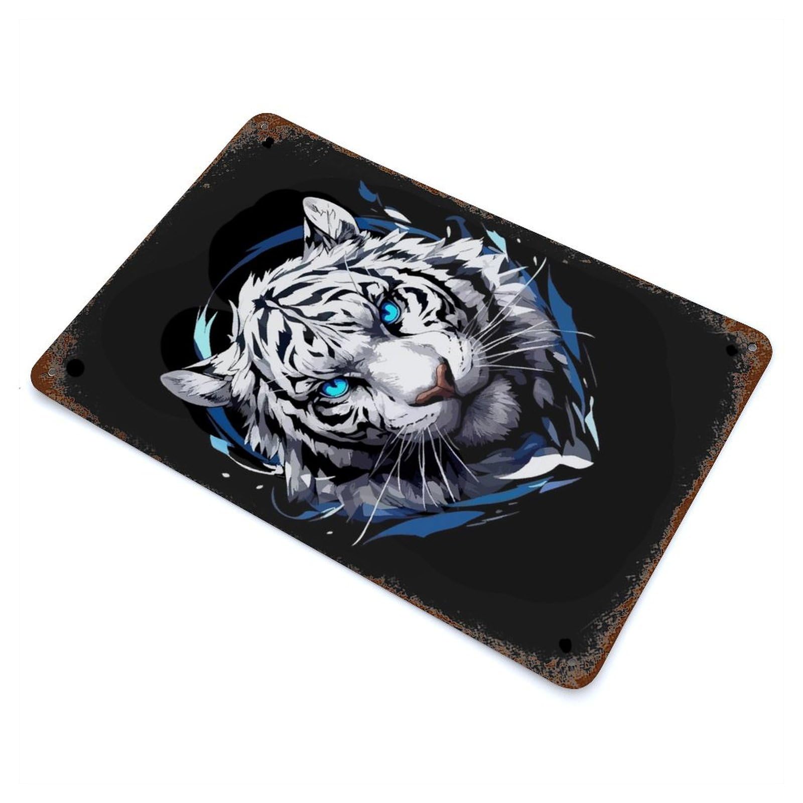 White Tiger Portrait with Blue Eyes Retro Metal Sign 11.8"x7.9", Classic Wall Plaque for Garage, Pub Or Kitchen