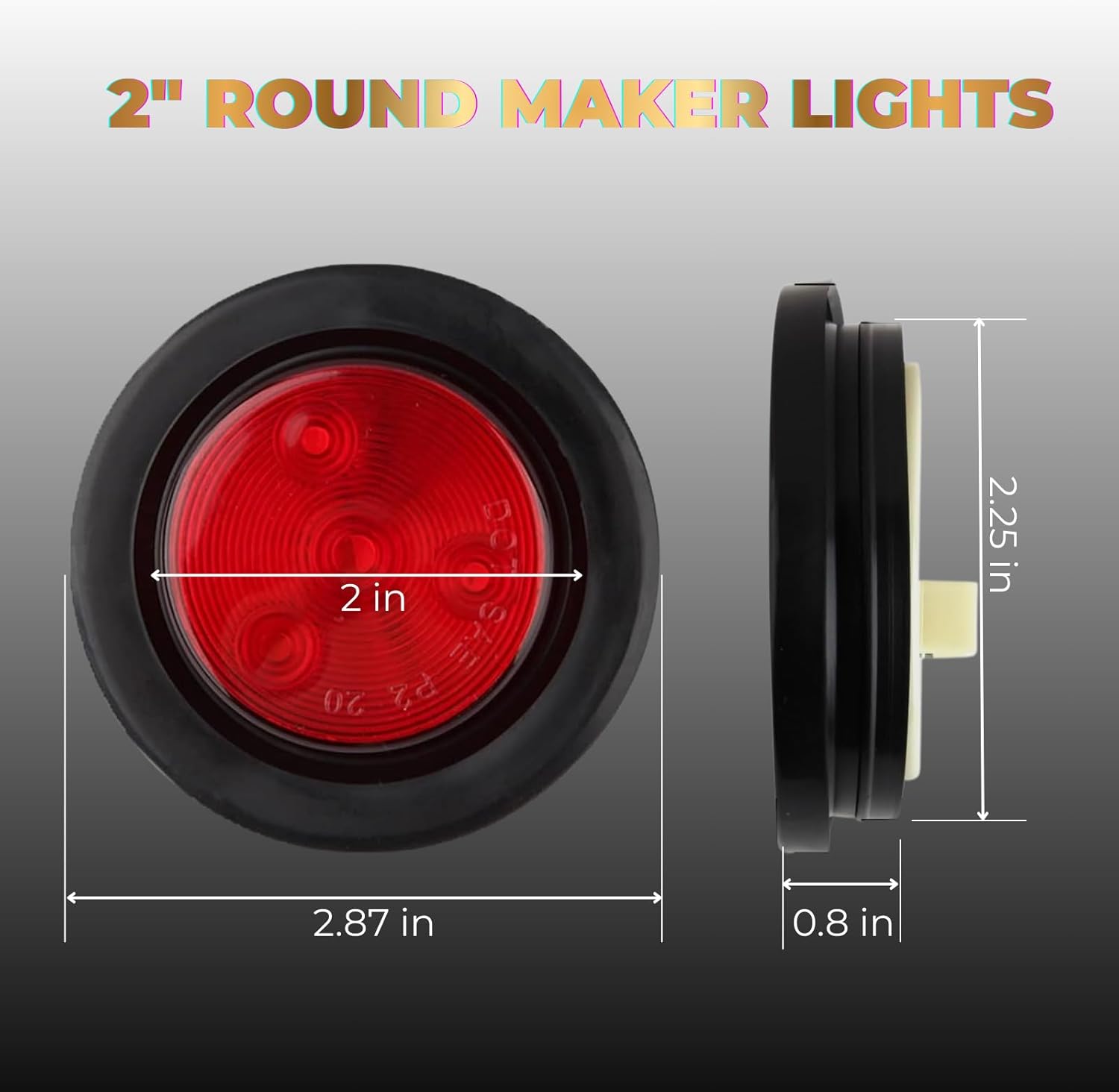 KOMAS 10Pack(5 Amber + 5 Red) 2" LED round Trailer Side Marker Light Grommet Flush Mount 4LED, Sealed 2 inch Round Clearance Lights with Reflex Lens for Truck RV Camper, IP67 Waterproof, 12V