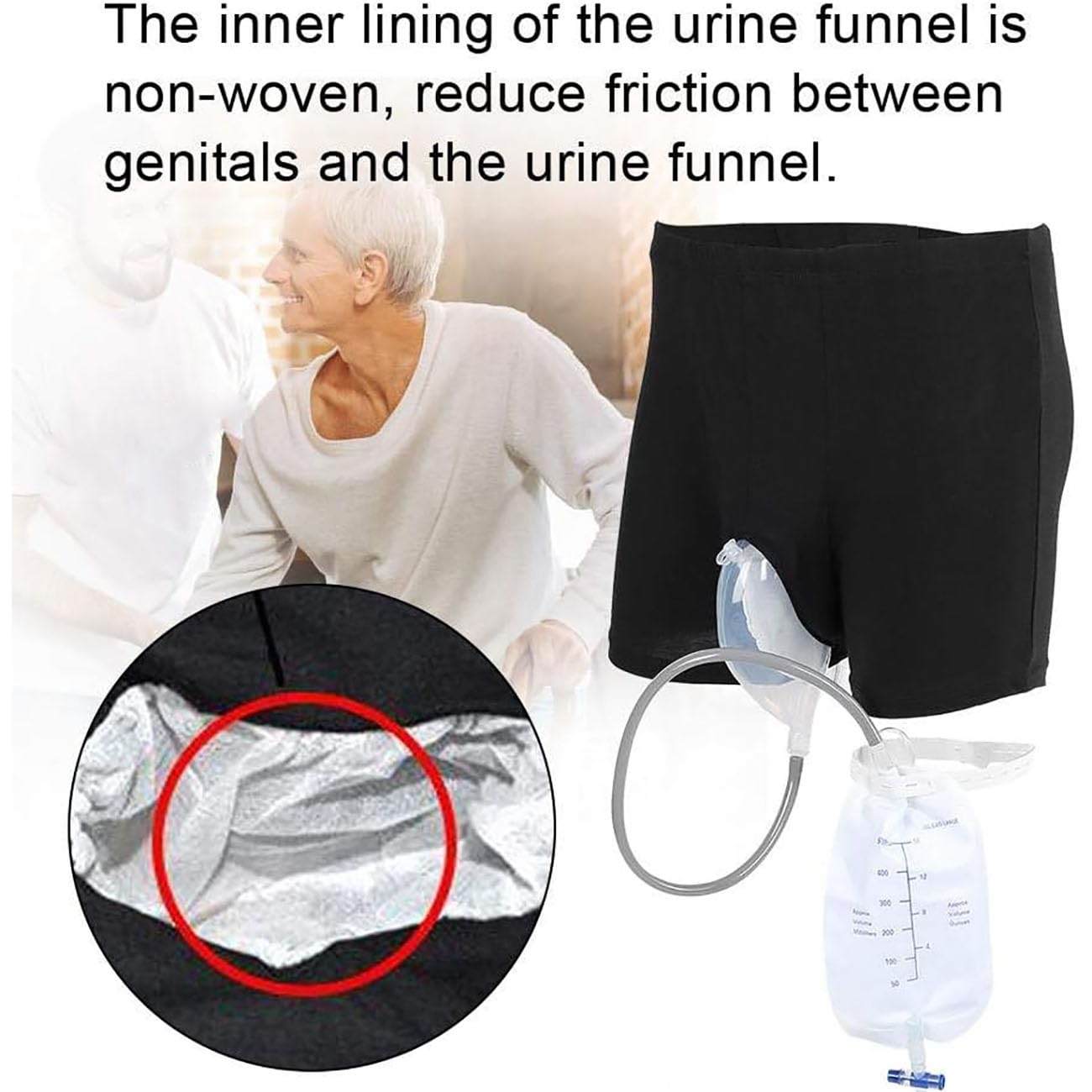 69 To 92CM, Pantaloni da Incontinenza Indossabili,Sacca per Drenaggio Dell'urina 500Ml,Raccoglitore di Urina in Silicone,Contenitore Urine 24 Ore per Uomini Anziani,Sacche per Urinaria Uomo