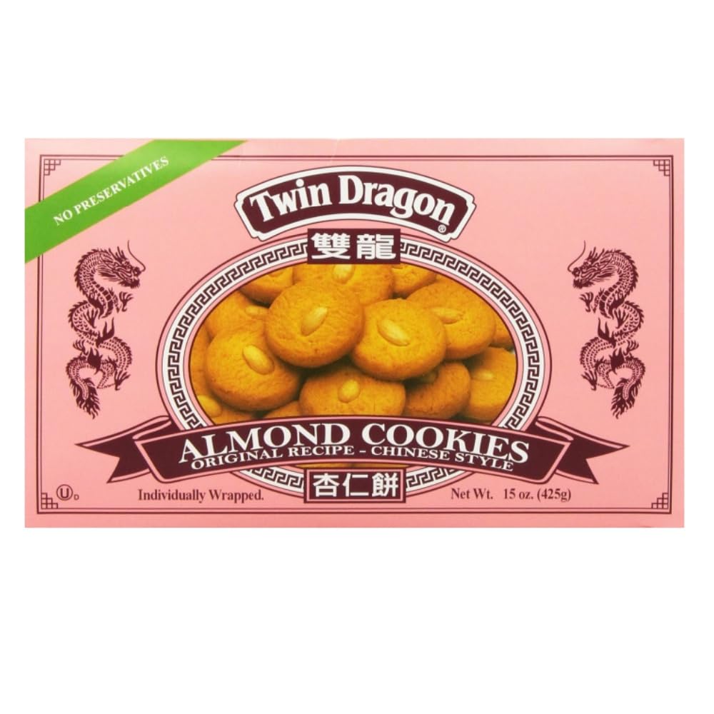 Twin Dragon Almond Cookies Traditional Cookies 15oz 425g (15oz pack of 3)