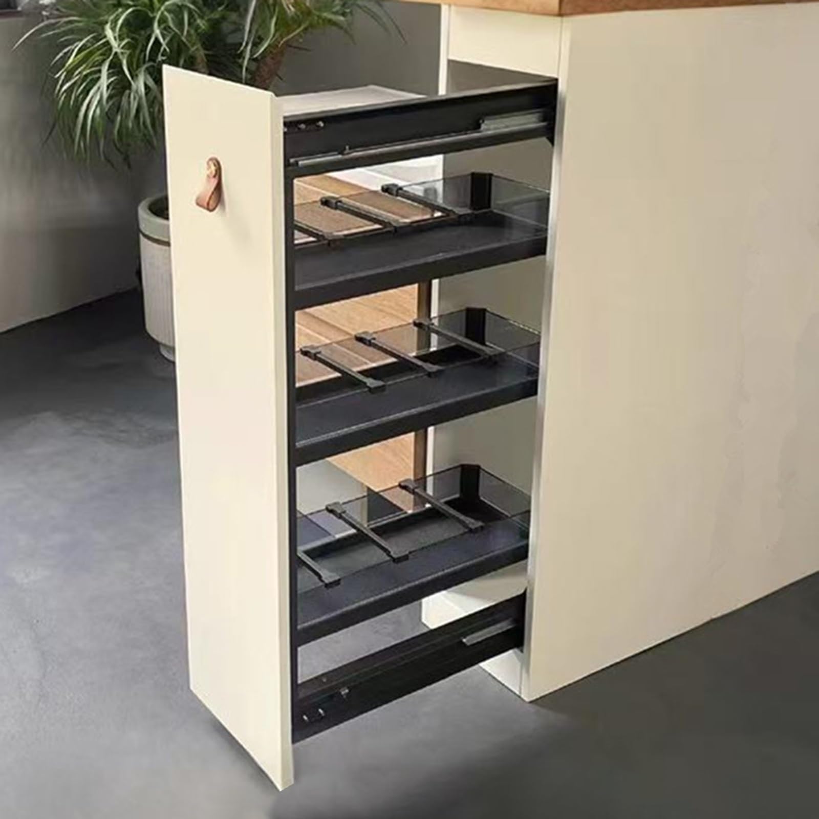 Wysuwany organizer do półek przesuwnych do kuchni i łazienki, smukłe rozwiązanie do przechowywania pod szafką, 3-warstwowy uchwyt boczny pasuje do szafek 25 x 47 x 68 cm, idealny na szafki nocne.