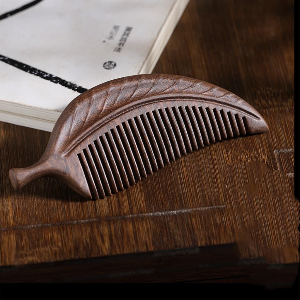 RUHEN Peine de Hojas de Madera portátil para el Cabello, Herramienta para el Cuidado de la Barba de Hombres, Peine para Cabello Largo, Adecuado para Cabello húmedo y seco.