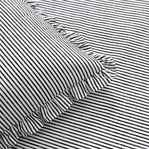 Lush Decor Ticking Stripe Bedspread Black Vintage Chic Farmhouse Style Lightweight 3 Piece Set, Queen #TOP2