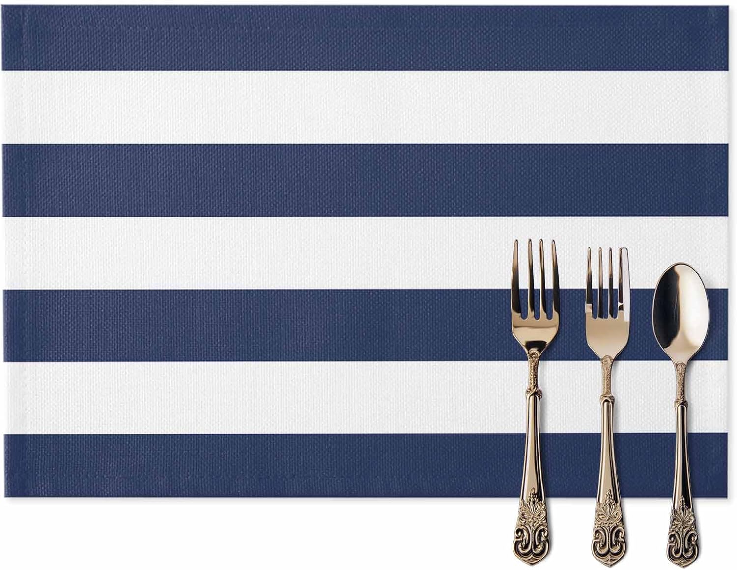 Placemats Set of 4 Nautical Stripes Place Mat Washable Kitchen Dining Table Mats Navy Blue and White Placemat for Indoor Family Dinner Outdoor Wedding Holiday Party Decor