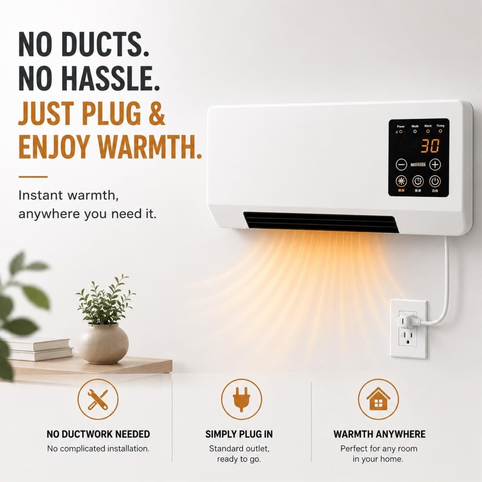 Unidad Combinada de Aire Acondicionado y Calefacción de Pared (Sin Necesidad de Ventana), Ventilador y Aire Acondicionado Portátil 2 en 1 Minisplit Silencioso para Oficina y Hogar(White)