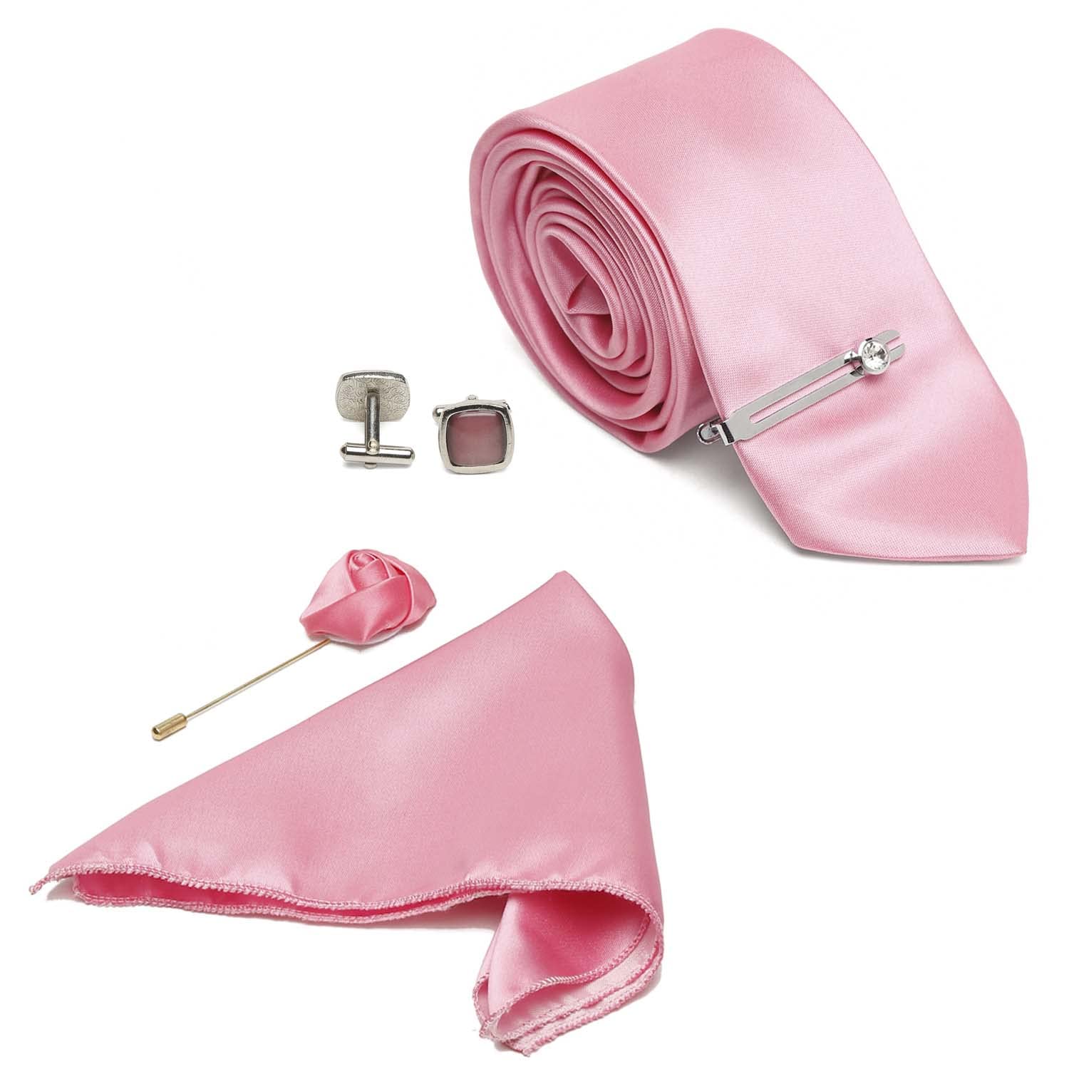 louis stitch Mens Plain Solid Silk Suit Necktie Set Brooch Chrome Tie Pin Cufflinks Pocket Square (Czech) (LSTE-PL-CP)-picture-56