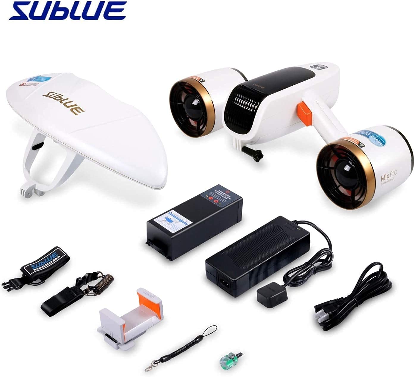 SUBLUE WhiteShark Mix Wasserscooter Unterwasser Scooter Tauchscooter Seeroller Doppelmotor Aqua See Tauchroboter Jetski 40M Wasserdicht für Wassersport Action Kamera Halterung (Mix pro Schwarz)