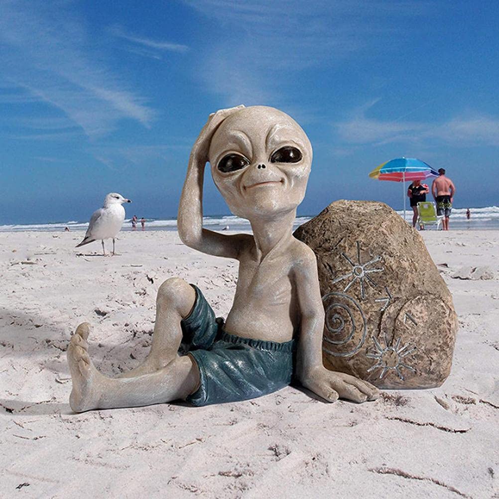 Toscano Surfer-Typ, Nicht von Dieser Welt stammende Alien-Statue, Trendiger Surfer-Typ, außerweltliche Alien-Skulptur, Gartendekoration, Kunstharz, Kunsthandwerk,