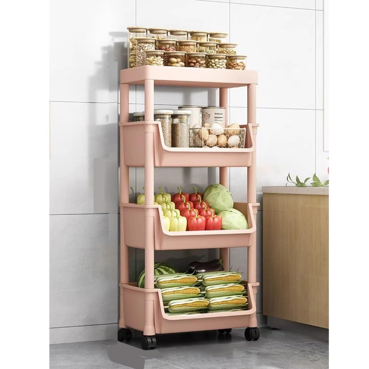 Amazon.co.jp: NASFH ワゴン キャスター付き 4段 キッチンワゴン 4段