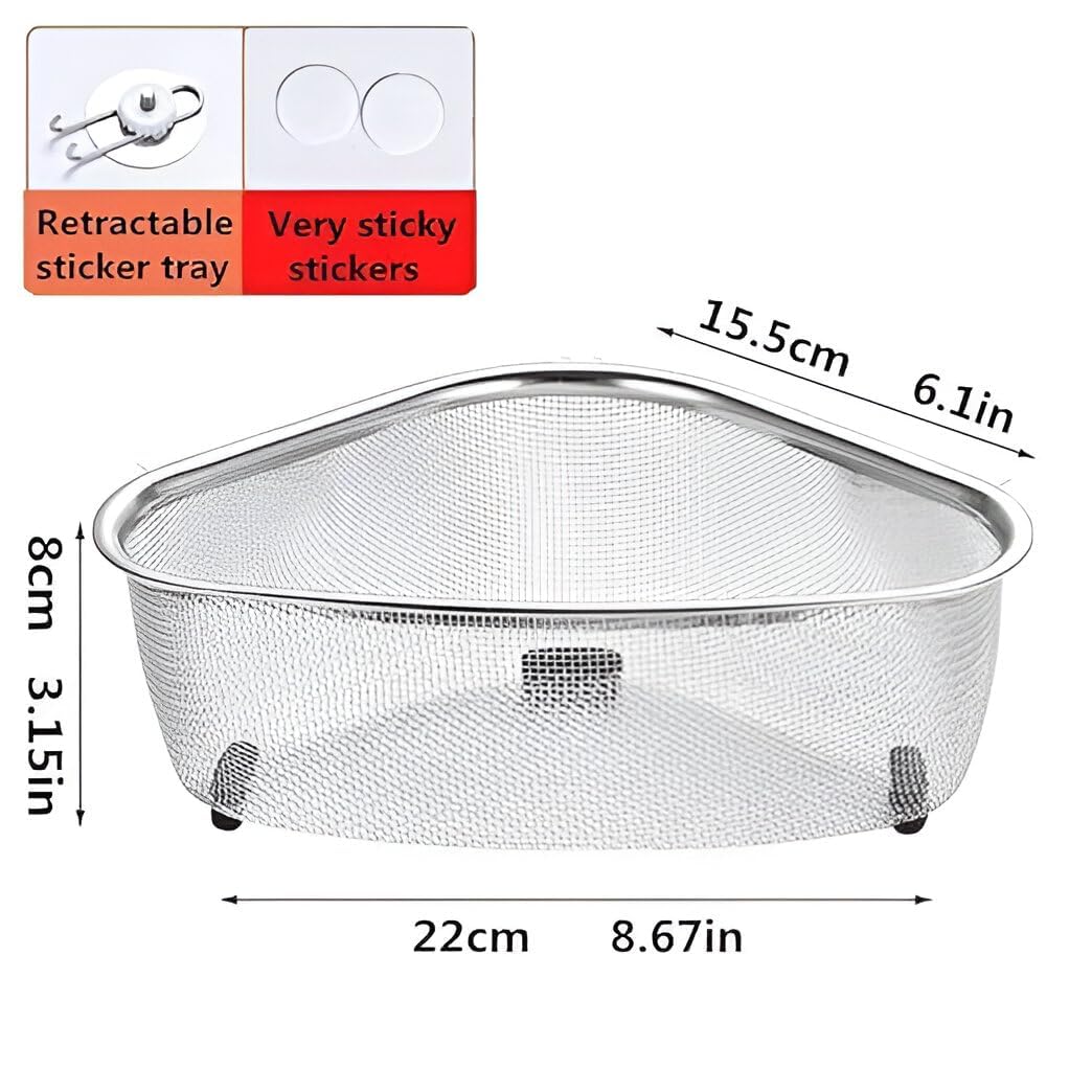 Radhav Mart Stainless Steel Kitchen Corner Sink Strainer Basket – Multifunctional Triangle Food Catcher and Drain Strainer for Vegetables, Fruits, and Waste (Silver) 4