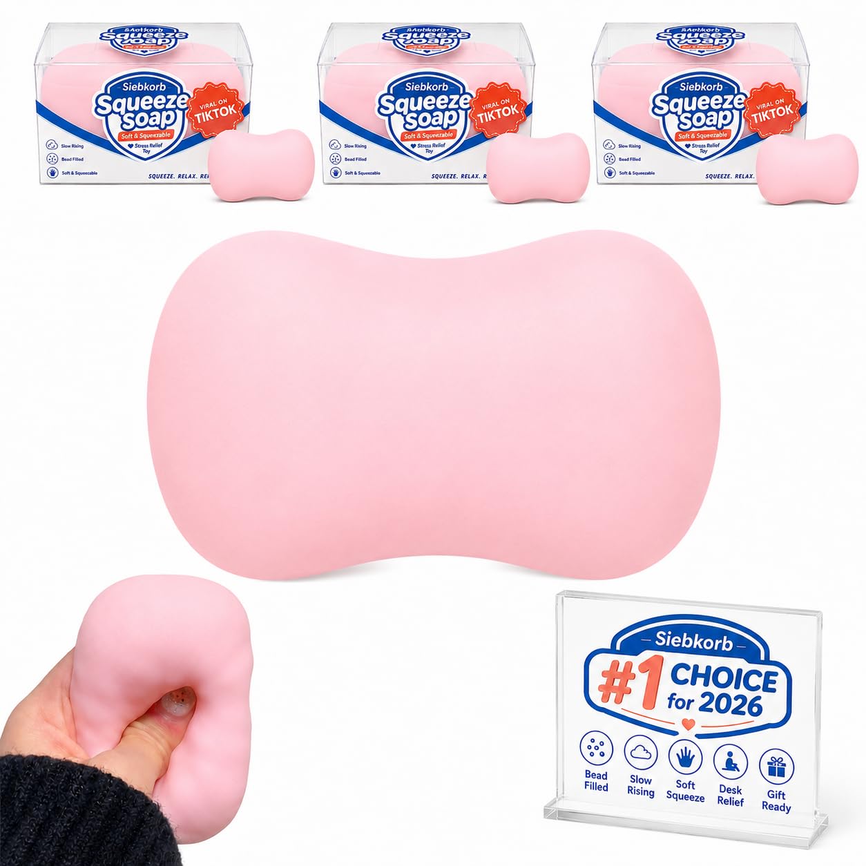 Crunchy Soap Squishy Asmr Stress Ball, Realistic Handmade Bar Soap Shape Bead Filled Crunchy Squishies Stress Ball, Cute Non-Rebound Zero-Bounce Squeeze Sensory Fidget for Adults Office Anxiety Relief