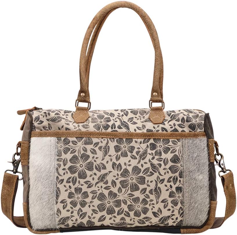 Myra Bag Simplistic Upcycled Canvas & Cowhide Messenger Bag S-1432