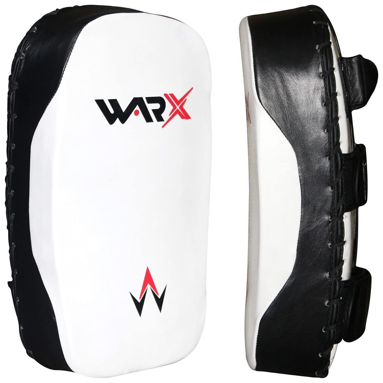 WARX 1x Cowhide Leather Muay Thai Pad for Training,Curved Kickboxing kicking strike Shield,Coaching Kick Boxing, MMA, Martial Arts, Karate, Taekwondo, Punching, Foot, Knee and Elbow Target (White)