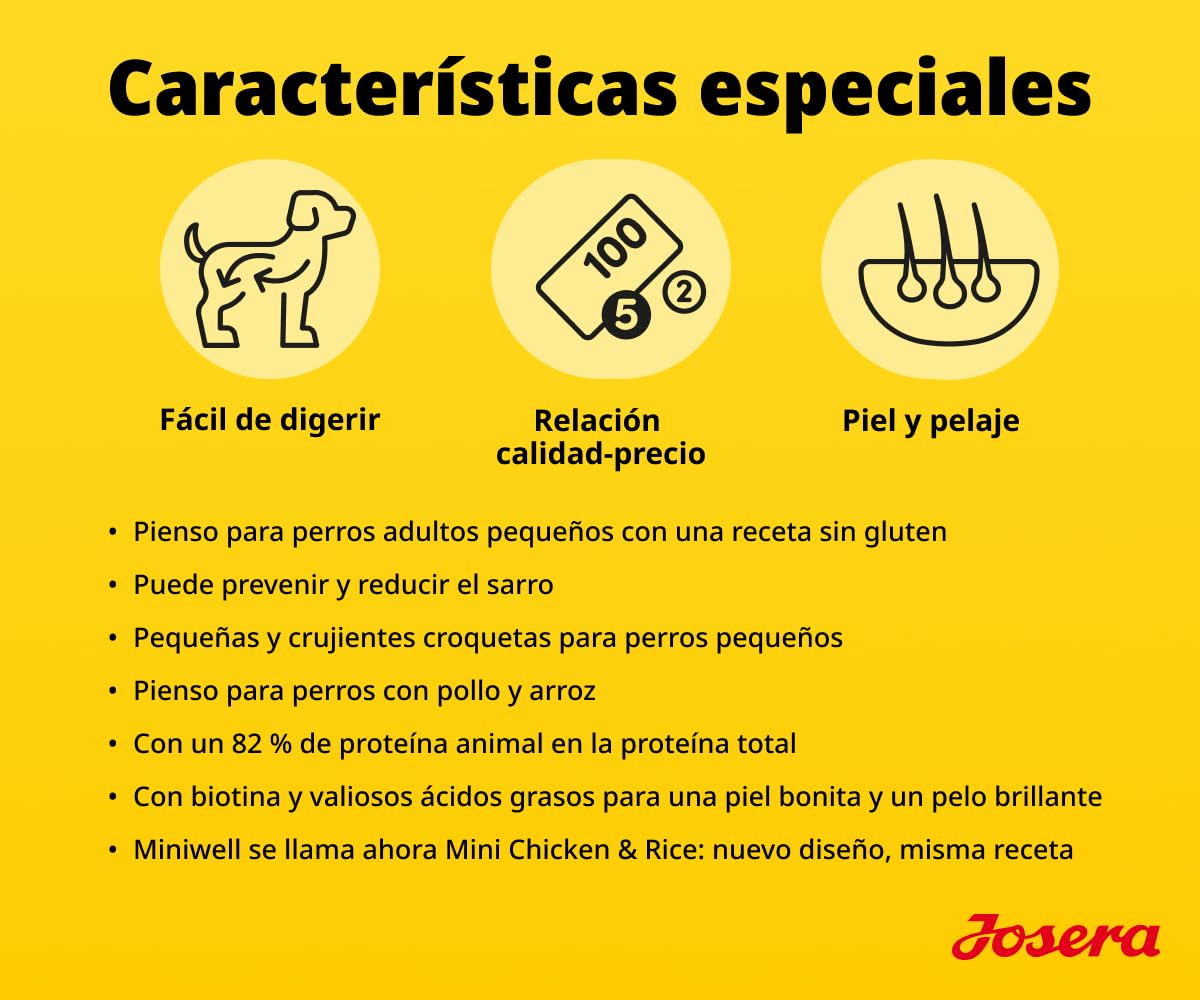 JOSERA Mini Pollo y Arroz (1 x 10 kg) | Adultos | Pienso seco de Primera Calidad para Perros Adultos de Razas pequeñas | con biotina para la Piel y el Pelaje | croquetas pequeñas | Muy Bien tolerado