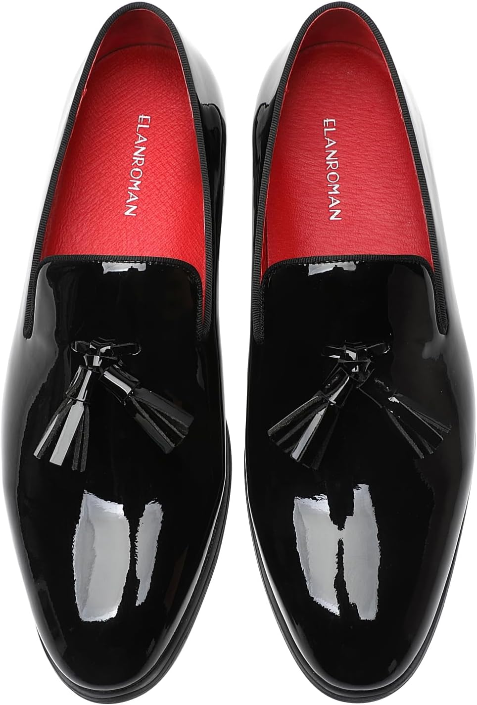 ELANROMAN Men's Patent Leather Loafers Wedding Party Prom Shoes - Image 2