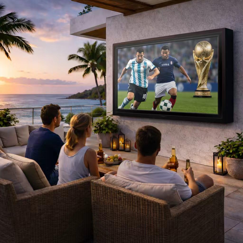 MESAILUP 50–55 Zoll wetterfeste Outdoor-TV-Abdeckung mit Schloss, Harter Hülle, durchsichtiger staubdichter Fernsehgehäuse für außen, inklusive vollbeweglicher TV-Wandhalterung und 2 Kühlgebläsen