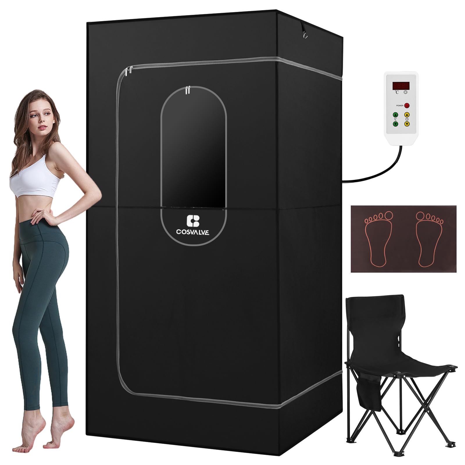 COSVALVE Portable Infrared Sauna for Home, Dry Sauna with 4 Heating Panels and Heated Foot Pad, 1 Person Infrared Sauna Tent Full Size, Remote Control, Indoor Home Spa, 35.4