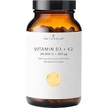 Naturkur Vitamin D3 20000 IU + Vitamin K2 MK7 200 mcg - 180 Capsules in Pharmacist Jar - No Unwanted Additives Handmade in Lower Franconia