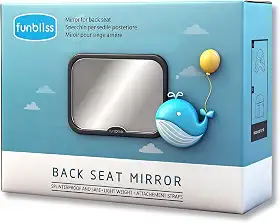 Funbliss Espelho de carro de bebê monitor com segurança criança no assento de carro virado para trás, espelho de carro assento traseiro do bebê, veja crianças ou animais de estimação no banco de trás, melhores acessórios para assento de carro recém-nascido, inquebrável