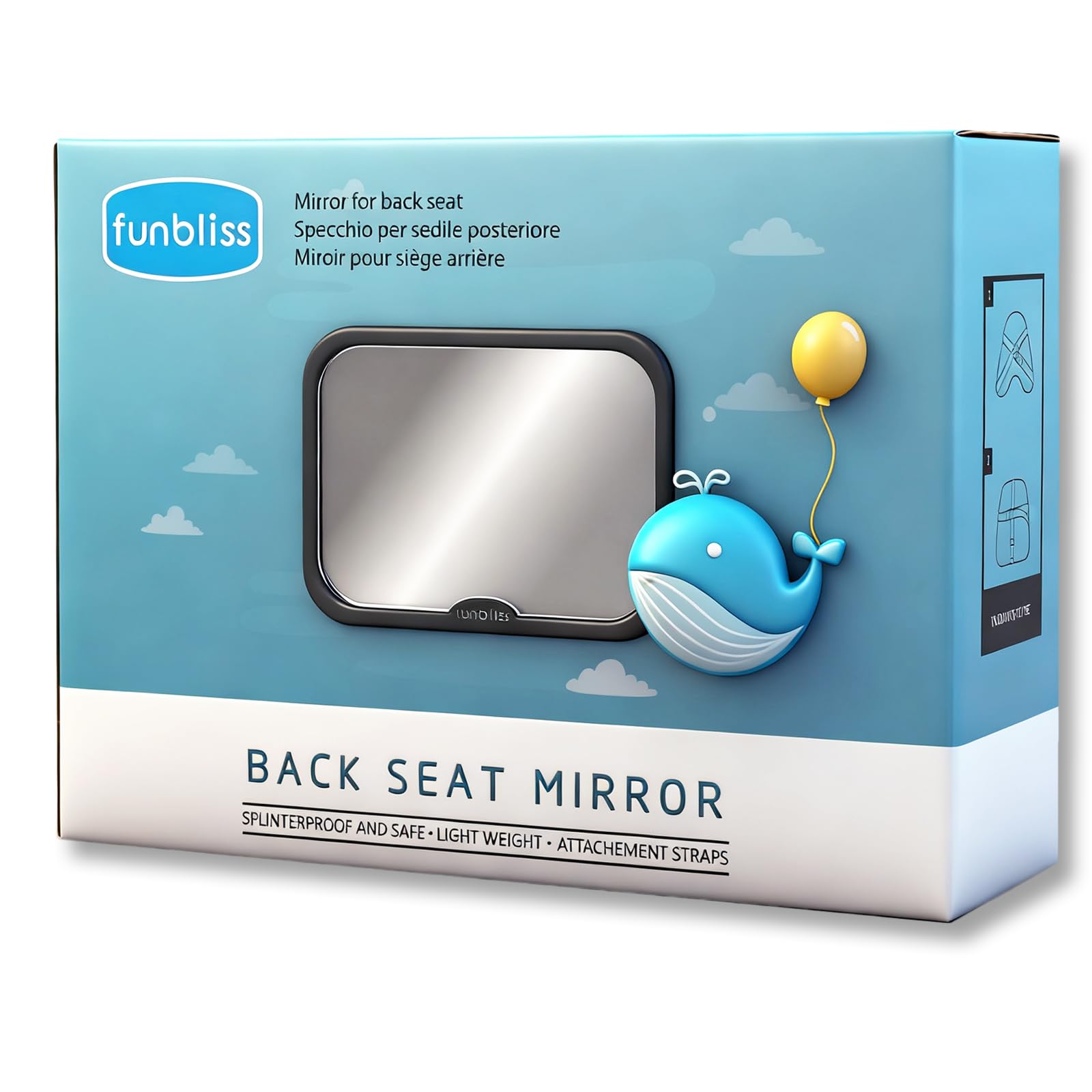 Funbliss Baby Car Mirror for Back Seat Black - Safely Monitor Infant Child in Rear Facing Car Seat,Mirror for Baby in Car Seat,Best Newborn Car Seat Accessories, Shatterproof