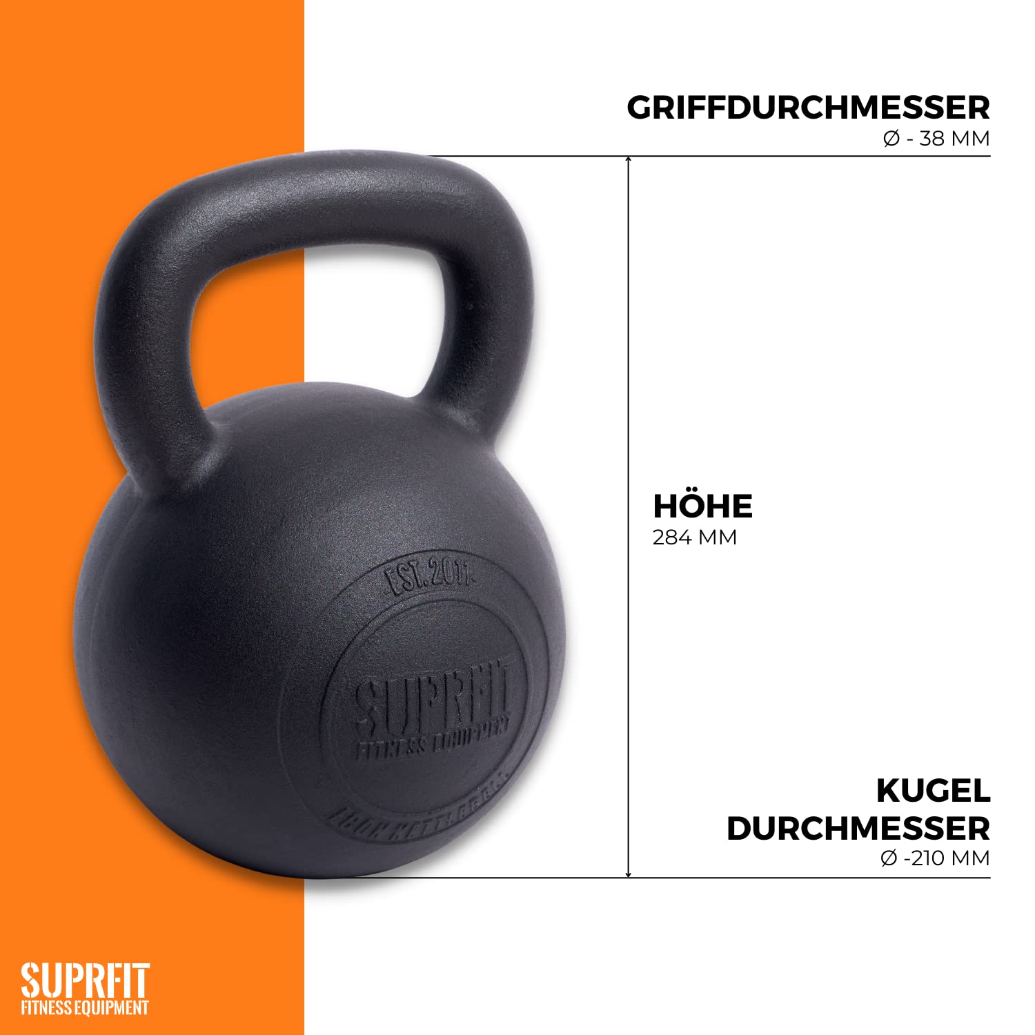 SUPRFIT - Pesa rusa profesional de Econ 40 kg - Pesa rusa con recubrimiento en polvo de hierro fundido macizo para fitness, crossfit y entrenamiento de fuerza - Pesas rusas negras para gimnasio en
