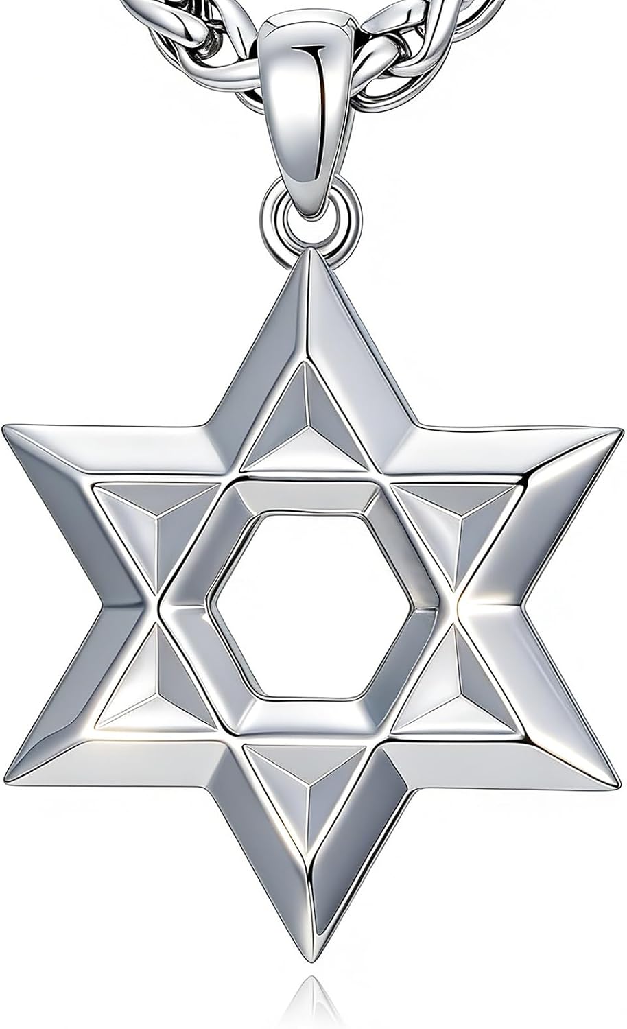 Star of David Necklace 925 Sterling Silver Jewish Star of David Pendant Israel Jewelry for Men Women, w/Stainless Steel Chain 22”+2”