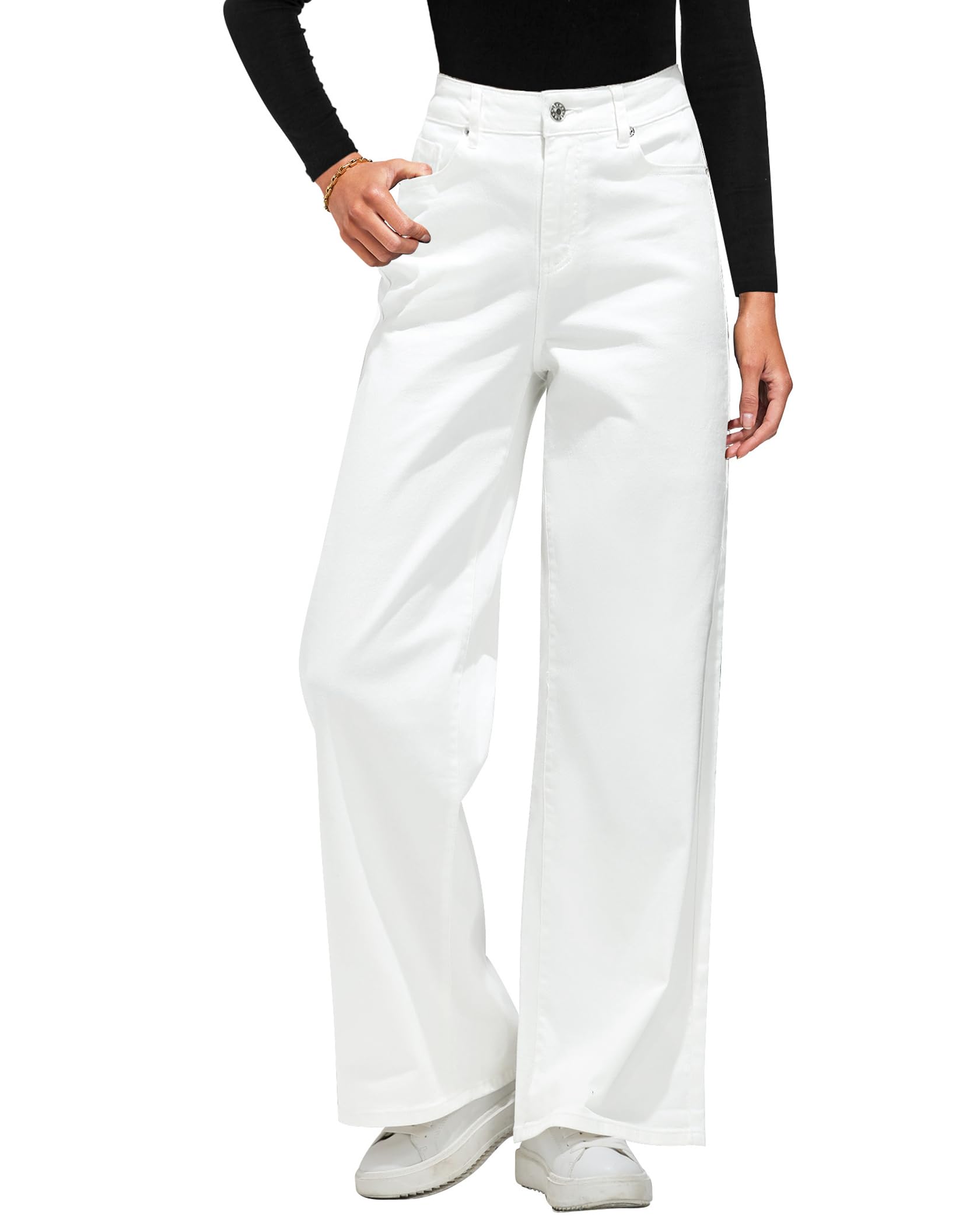 Roskiky Wide Leg Jeans Damen High Waist Stretch Denim Pants 90S Baggy Jeans Hosen Damen Jeans mit Taschen