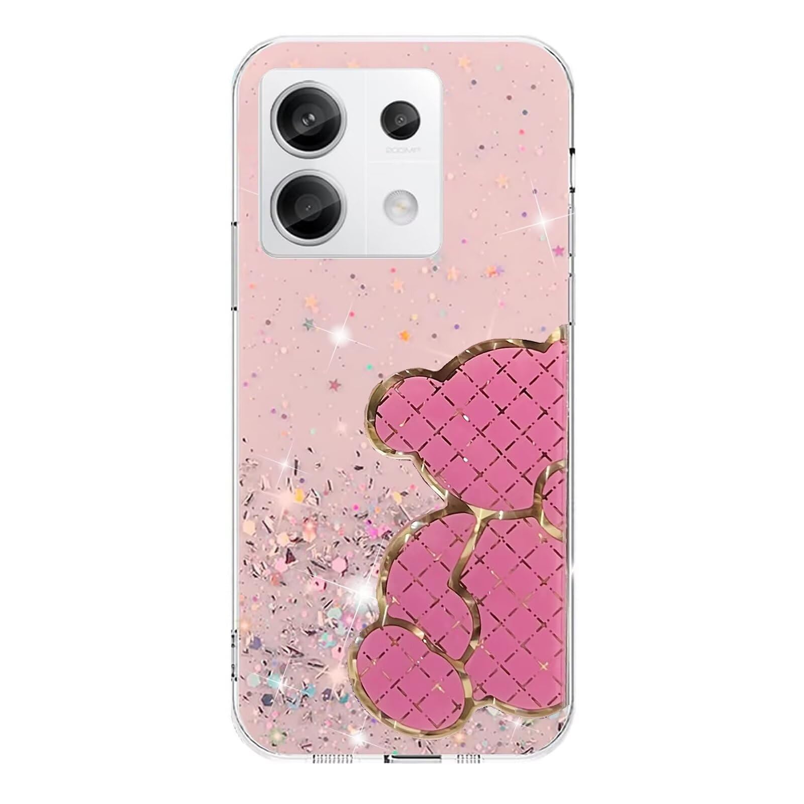 Miagon Glitter Cover for Xiaomi Redmi Note 13 5G,Soft Slim Silicone Protective Cute Clear Sparkly Bling Half Bear Transparent Bumper Case for Girls Women