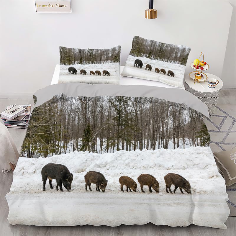 Housse de couette 220x240 animaux blancs en microfibre avec 2 taies d'oreiller