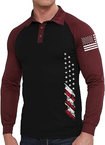 Miniatura 8 de BlackTeak Men's Patriotic Long Sleeve Polo Shirt Patriotic Casual American Flag Graphic Golf Polo Shirts
