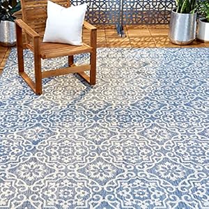 Nicole Miller New York Patio Country Danica Transitional Geometric Indoor/Outdoor Area Rug, Blue/Grey, 1’9″x2’11”