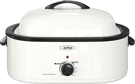 Sunvivi Roaster Oven with Self-Basting Lid,18 Quart Electric Roaster with Removable Pan & Rack,150-450°F Full-Range Temperature Control with Defrost/Warm Function,Stainless Steel,White