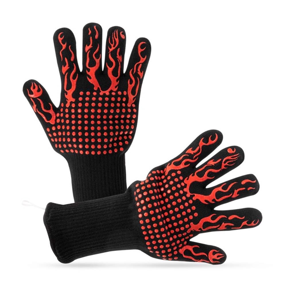 BBQ Gloves Oven Mitts Grilling Gloves 200°C Heat Resistant Silicone Non Slip for Barbecue Baking Cooking Smoker Kitchen Pair