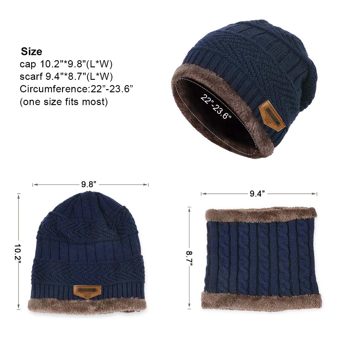 Teemoods Gorro de lana para hombre y mujer con calentador de cuello, gorro de punto con forro de piel, gorro de lana para hombre con silenciador de cuello, silenciador de invierno para mujer
