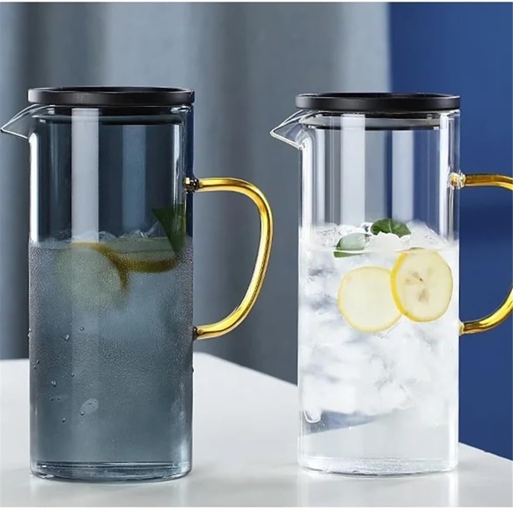 Tea Set Thickened Glass Cold Water Pitcher, Household Juice Kettle with Handle, High Borosilicate Iced Tea Beverage Carafe Teapot Set(Blue)