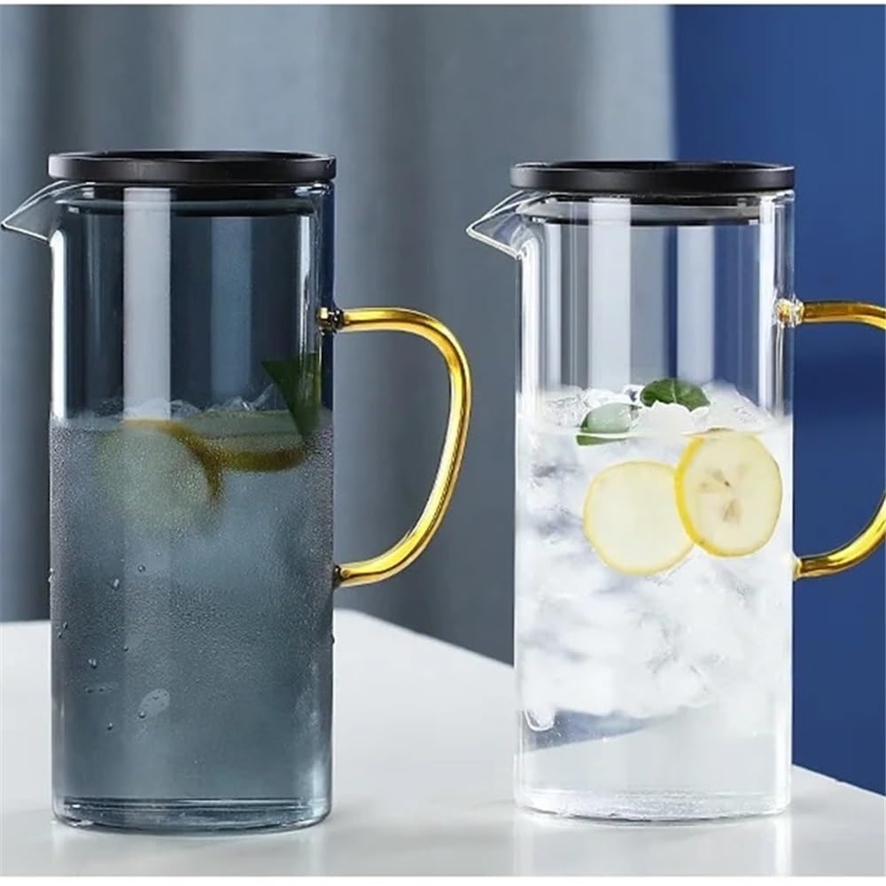 Jarra Agua Fria Jarra de agua fría de vidrio engrosado, tetera for jugo de uso doméstico con asa, jarra for bebidas de té helado con jugo de borosilicato alto Jarra Agua Detox Frutas(Blue)