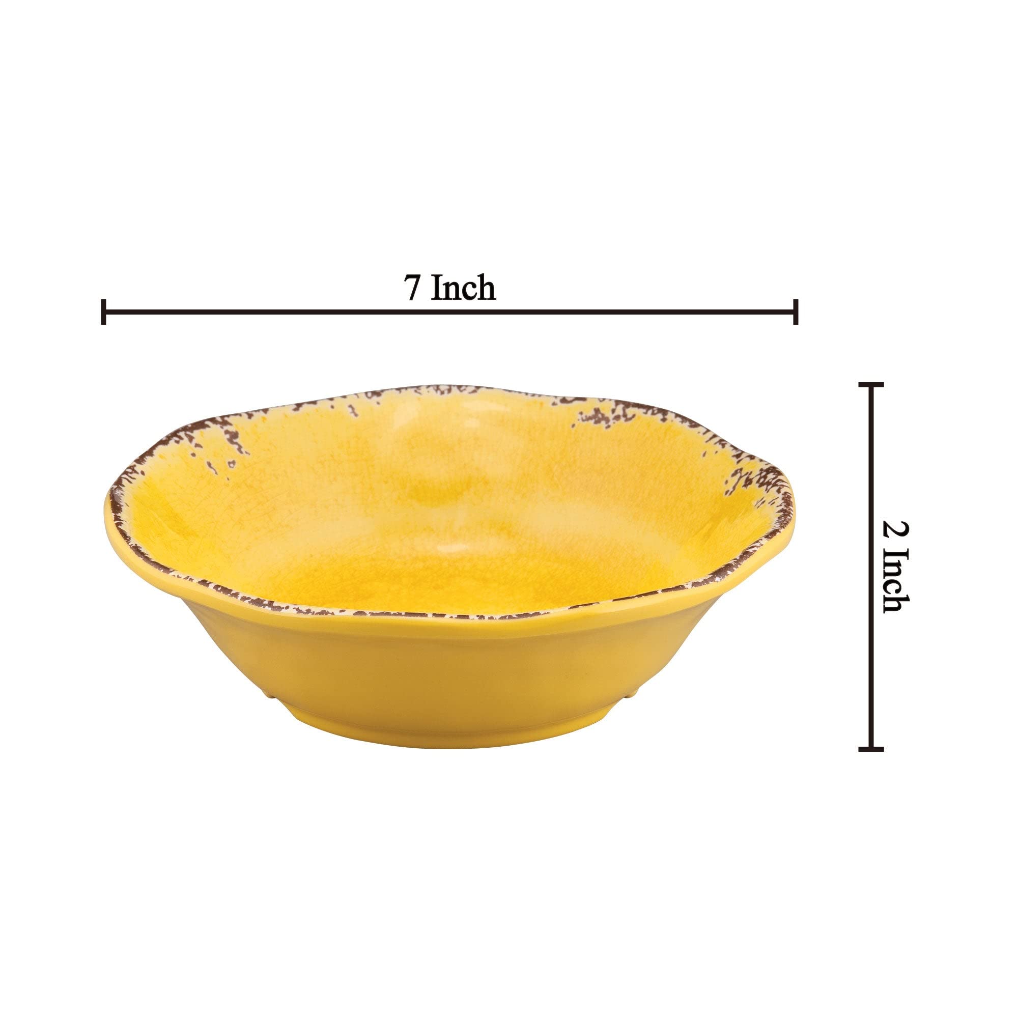 UP ware Crackle Melamin-Schüssel-Set, blumenförmige Schalen für Nudeln, Reis, Suppe und Salat, BPA-frei, spülmaschinenfest, bruchsicher, gelb, 17,8 cm, 6 Stück