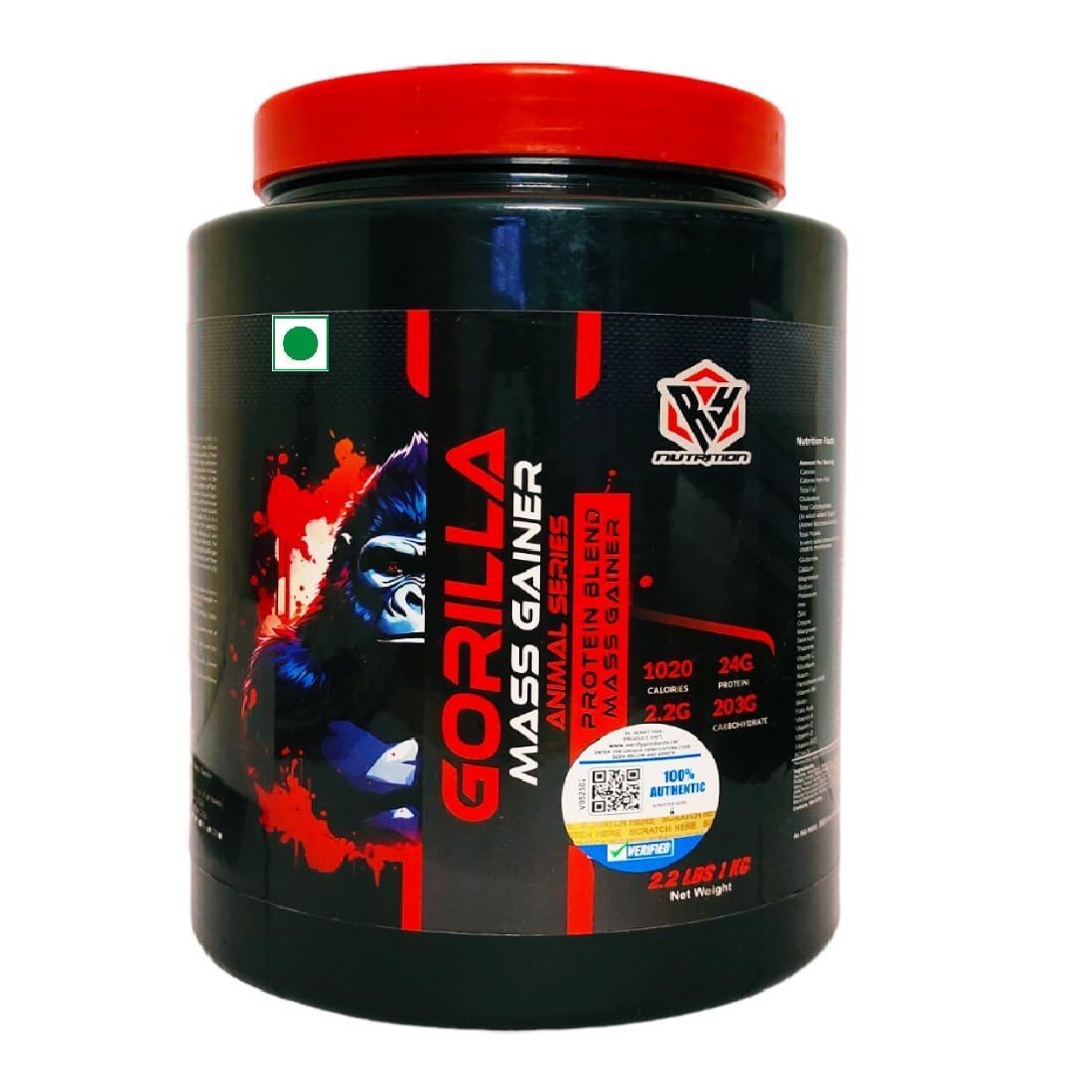 RY Nutrition Gorilla High Protein High Calorie Weight Gainer Powder | Bulk Gain for Pre & Post Workout Gym Gainer with Digezyme (Pack of 1) (Blueberry, 1 KG) (B0D1XQWR4R) Amazon Price History, Amazon Price Tracker