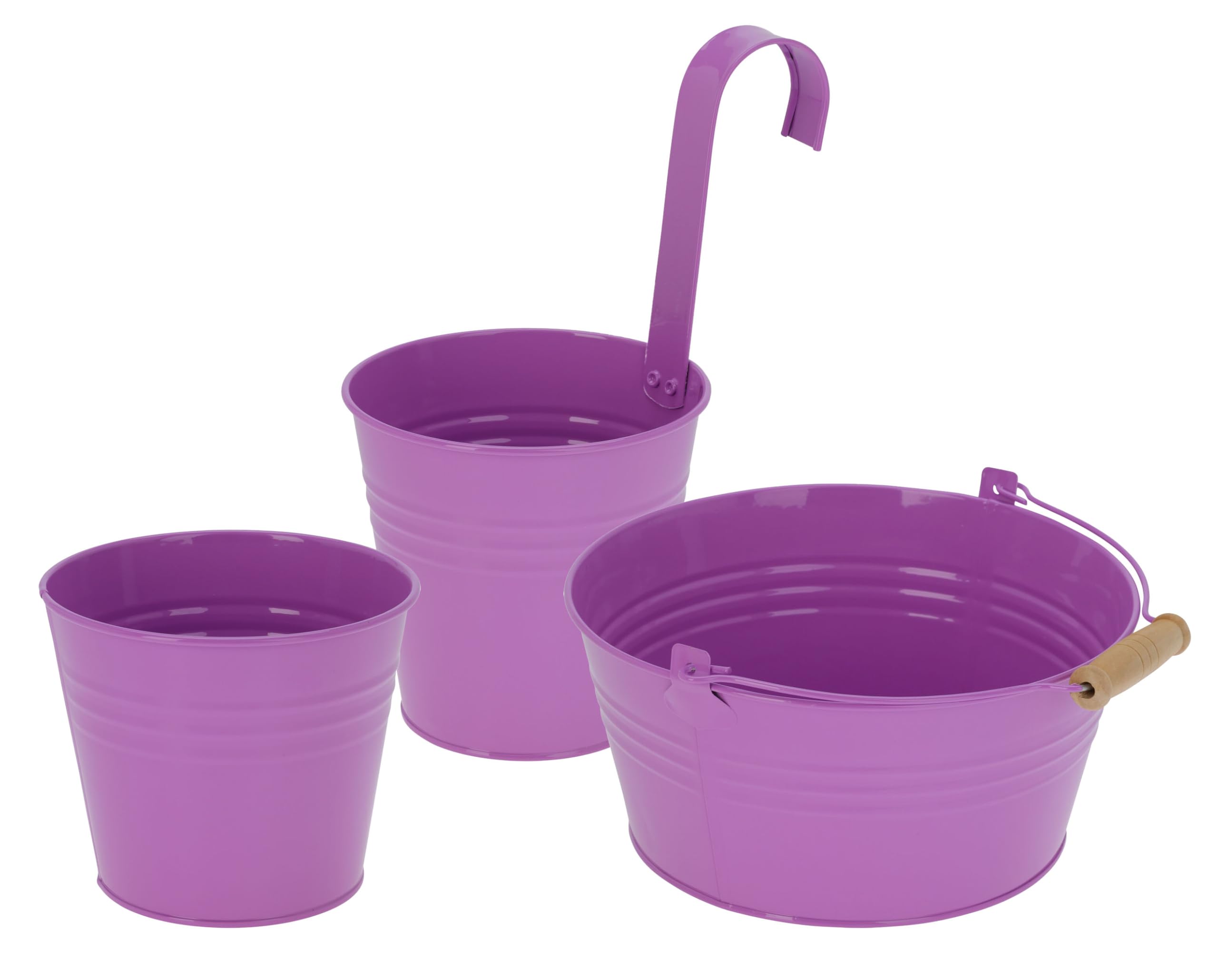 Muddy Hands Set of 3 Colourful Zinc Metal Plant Pots - Hanging, Pot & Bowl Planters - Decorative Indoor Outdoor Flower & Herb Garden Planters (Purple)