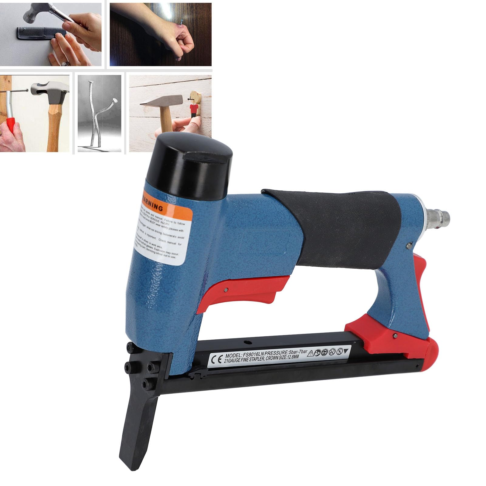 21 Gauge Stapler, Non Slip Handle, 2 Inch Extended Nozzle for Woodworking, Upholstery, with Safety Switch and Release Switch, 140 Staple Loading Capacity
