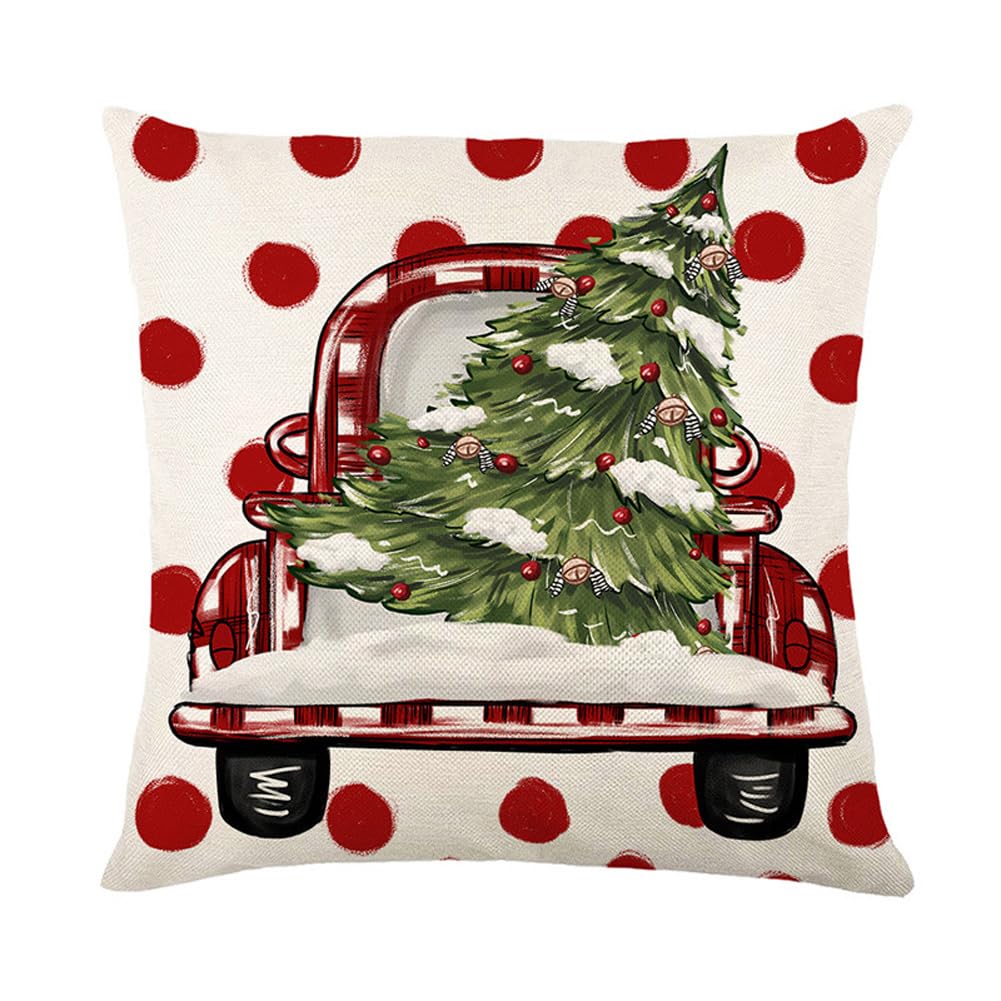BCKAKQA Set of 4 Christmas Throw Pillow Cases 18 x 18 inches Red Xmas Cushion Covers 45x45cm Linen Square Throw Pillow Covers for Living Room Bedroom Sofa Couch Bed Cushion Cases - Image 4