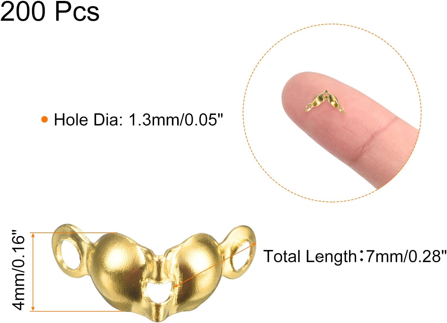 uxcell 200Pcs Open Bead Tips Knot Covers, 1.3mm Metal Clamshell Crimp Fold-Over Calotte Ends Caps for Jewelry Making DIY Crafts, Gold image 2